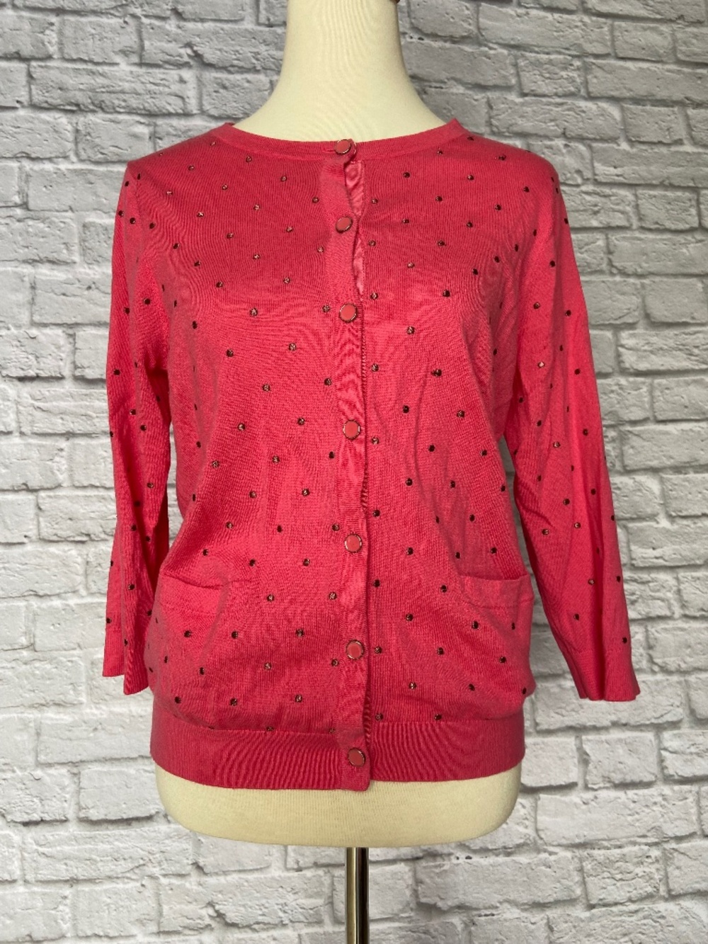 Boden Magenta Pink Dot Cardigan Sweater Size 12